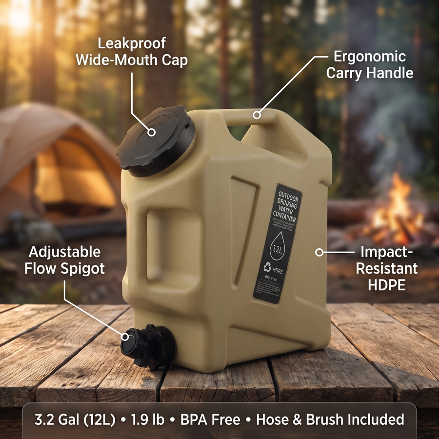 Camping Water Jug 12L Portable Hydration Container with Spigot – features and specifications overview | Great Lakes Outdoor
