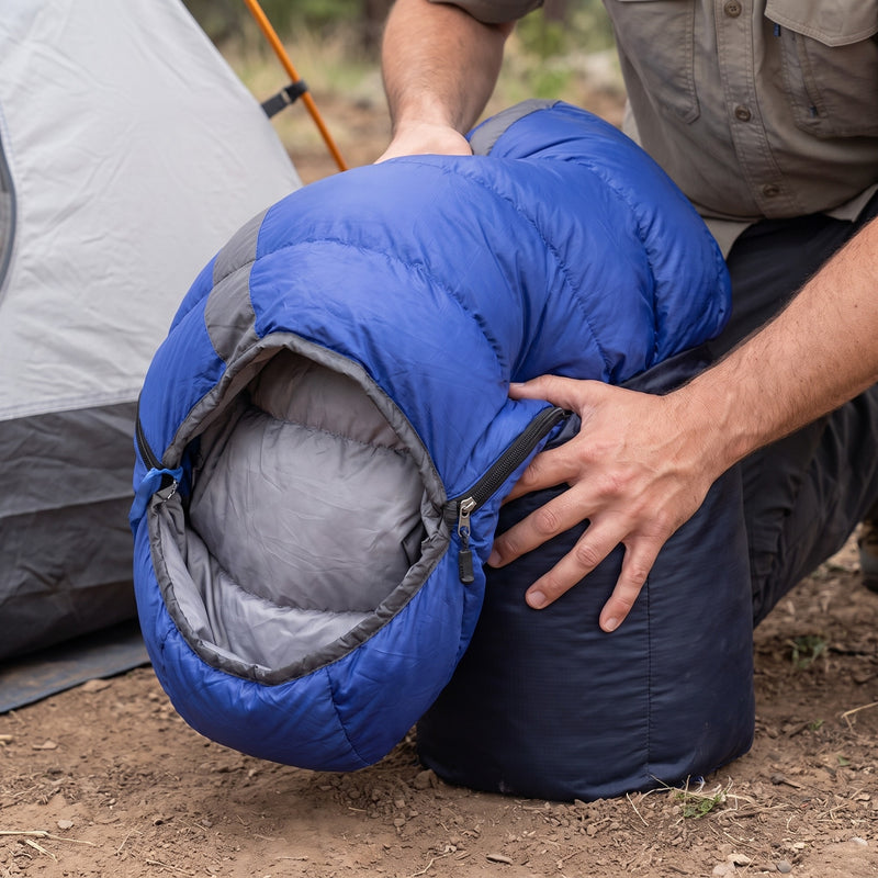 Down Sleeping Bag Rated 20F Lightweight Mummy Nylon Shell, product photo 5
