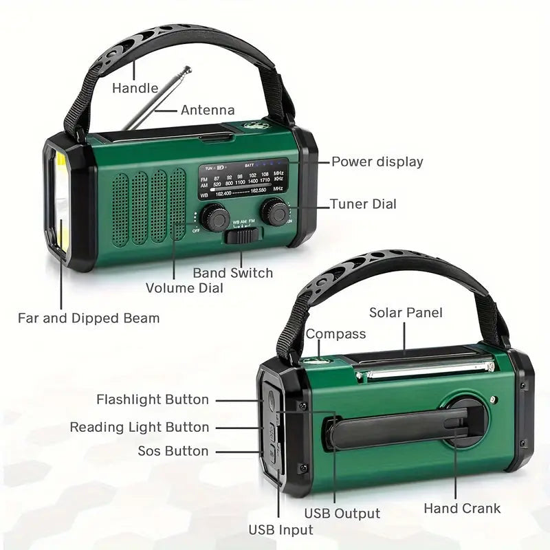 Emergency Weather Radio 10000mAh Solar Hand Crank NOAA Survival Radio, product photo 3