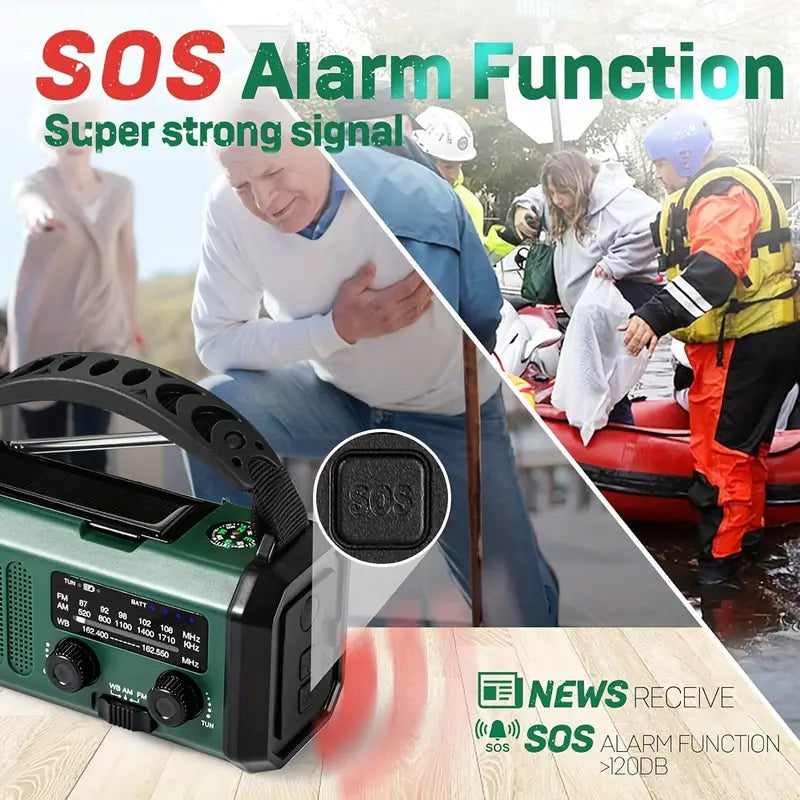 Emergency Weather Radio 10000mAh Solar Hand Crank NOAA Survival Radio, product photo 4