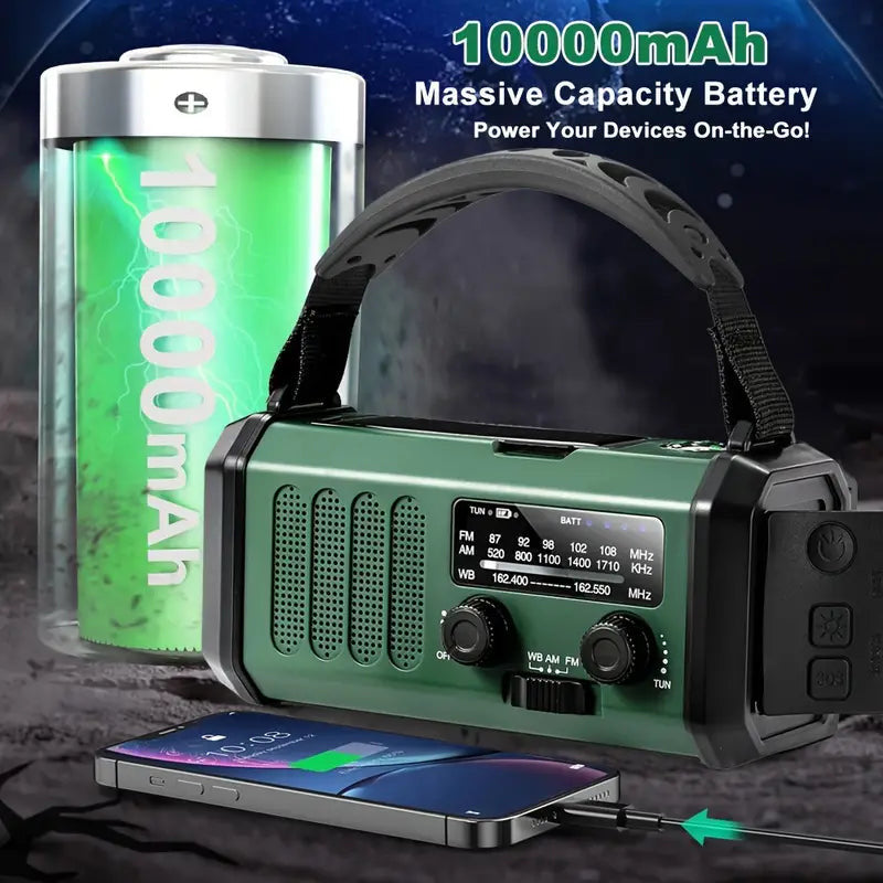 Emergency Weather Radio 10000mAh Solar Hand Crank NOAA Survival Radio, product photo 5