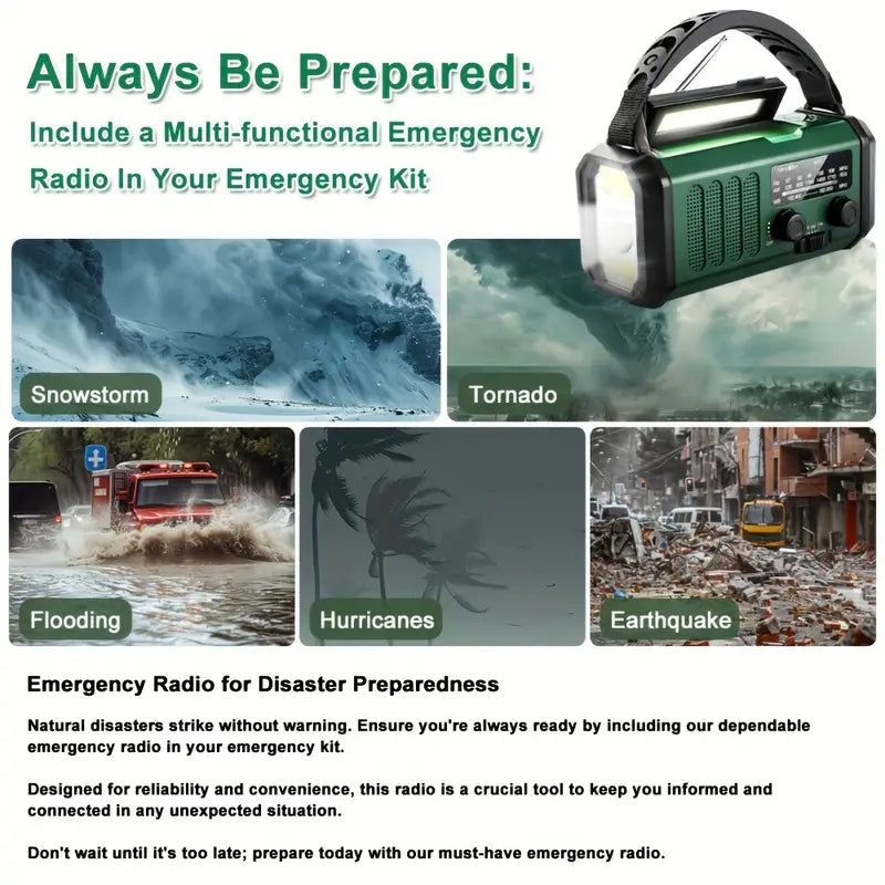 Emergency Weather Radio 10000mAh Solar Hand Crank NOAA Survival Radio, product photo 6