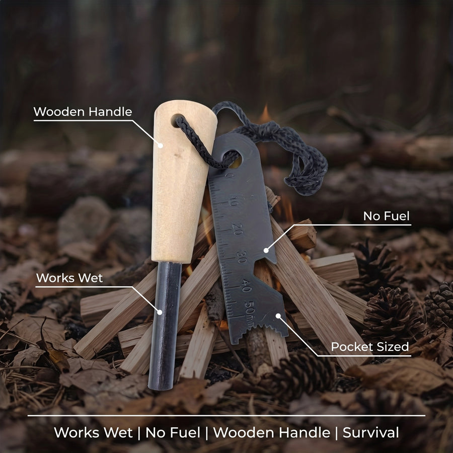 Ferro Rod Fire Starter Wooden Handle Flint Survival Striker Tool, product photo 2