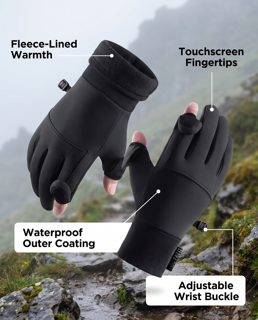Fingerless Hiking Gloves Waterproof Fleece Thermal Outdoor Trekking Mittens – product view 3 | Great Lakes Outdoor