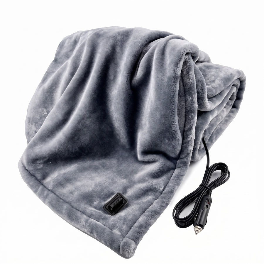 Flannel 12V Heated Car Blanket 9 Heat Levels Timer Travel Throw, product photo 1