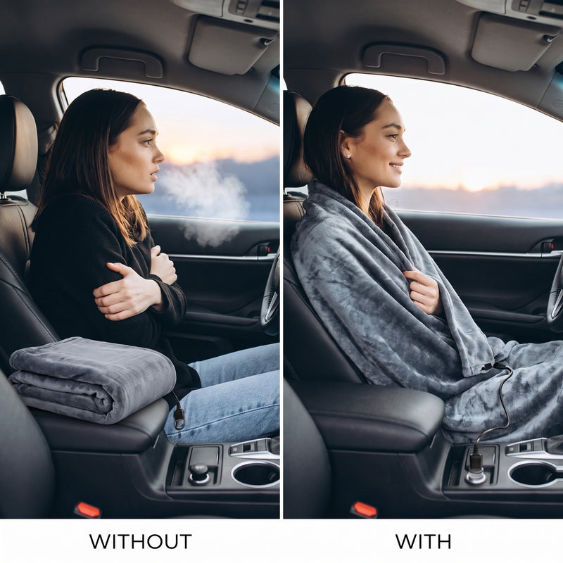 Flannel 12V Heated Car Blanket 9 Heat Levels Timer Travel Throw, product photo 4