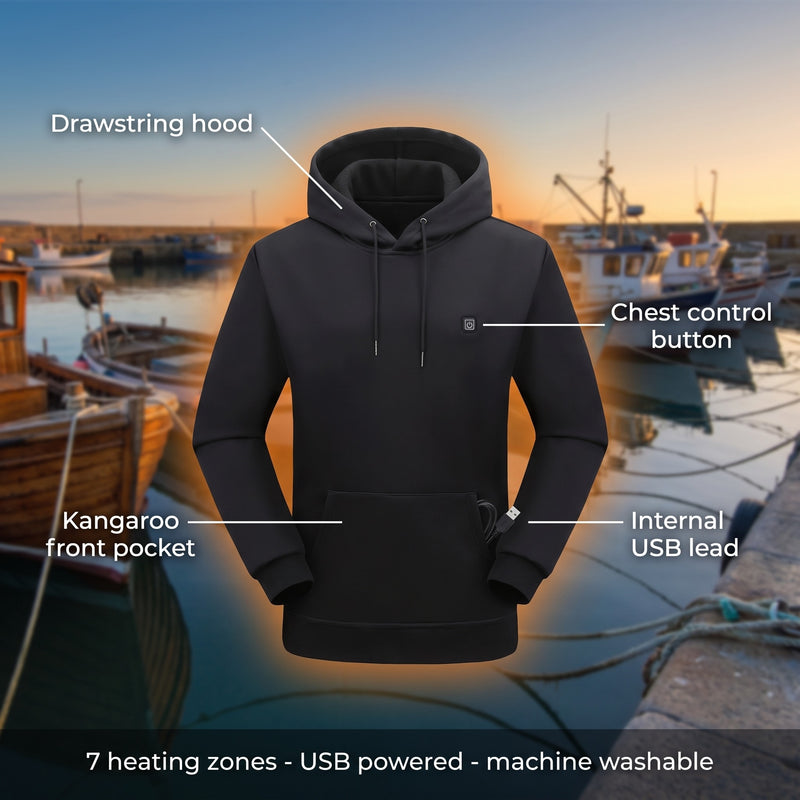 Fleece Lined USB Heated Hoodie 7 Zones Kangaroo Pocket Sweatshirt, product photo 2