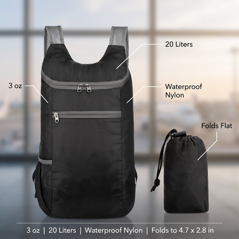 Foldable Travel Backpack 20L Waterproof Nylon Packable Daypack, product photo 2