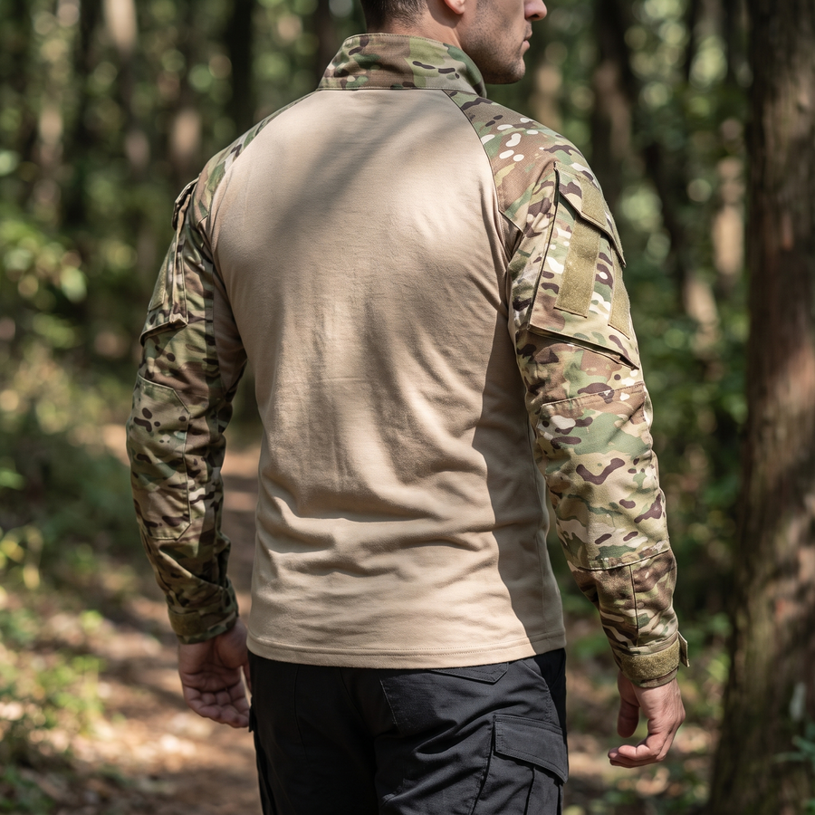 Man on a forest trail wearing the G3 Pro rapid assault combat shirt