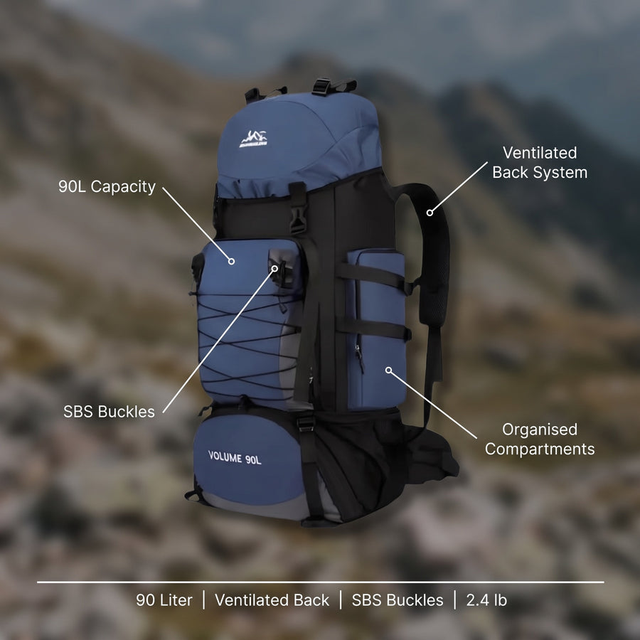 Hiking Backpack 90L Large Capacity Ventilated Trekking Travel Pack, product photo 2