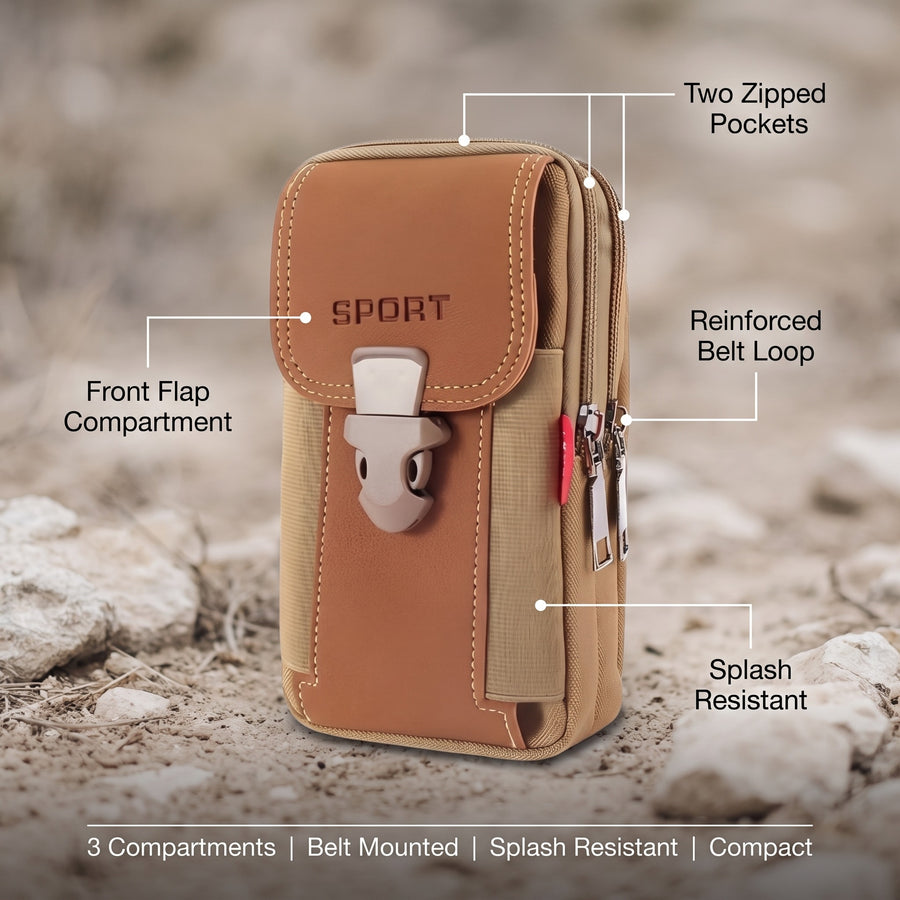 Hiking Belt Bag Compact Waist Pouch Water Resistant Two Zip Pockets, product photo 2