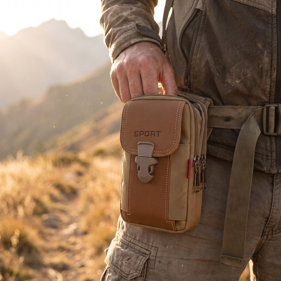 Hiking Belt Bag Compact Waist Pouch Water Resistant Two Zip Pockets, product photo 3