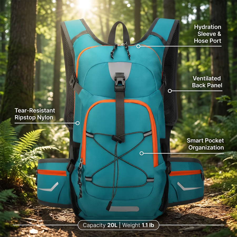 Hiking Hydration Backpack Lightweight Trail and Travel Daypack – product view 2 | Great Lakes Outdoor