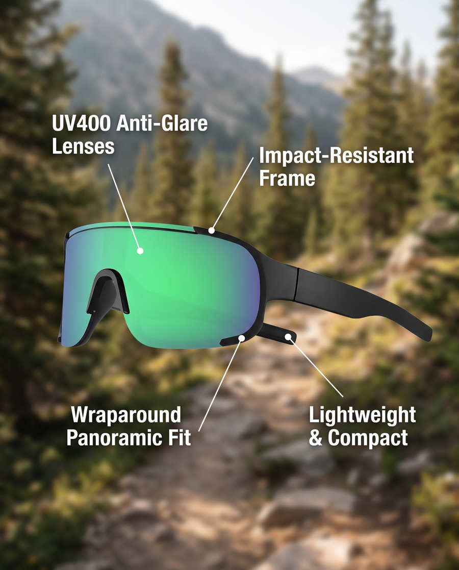 Hiking Sunglasses UV400 Protective Wraparound Outdoor Trail Eyewear – product view 3 | Great Lakes Outdoor