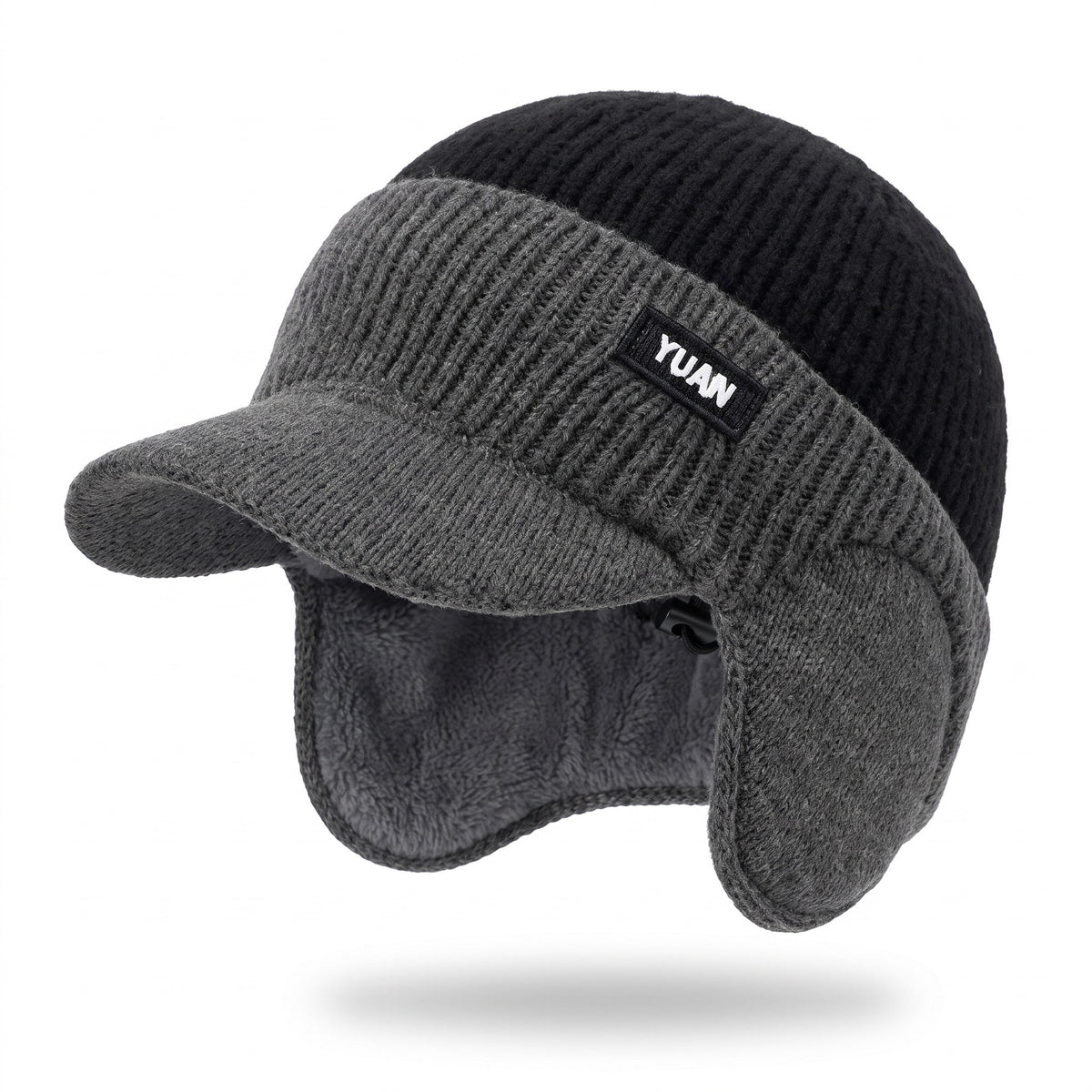 Knitted Winter Beanie Fleece Lined Ear Flap Brimmed Cycling Hat, product photo 1