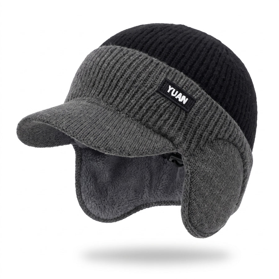 Knitted Winter Beanie Fleece Lined Ear Flap Brimmed Cycling Hat, product photo 1