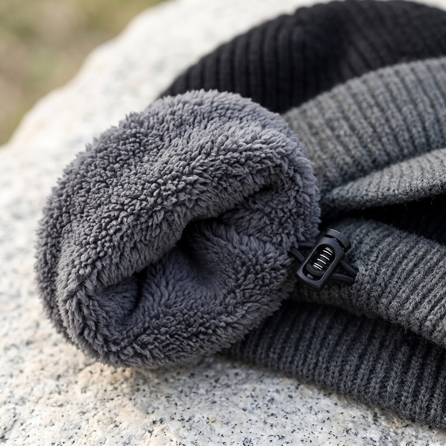 Knitted Winter Beanie Fleece Lined Ear Flap Brimmed Cycling Hat, product photo 4