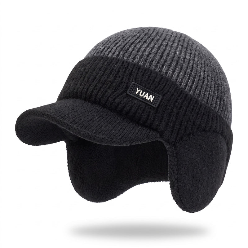 Knitted Winter Beanie Fleece Lined Ear Flap Brimmed Cycling Hat, product photo 6