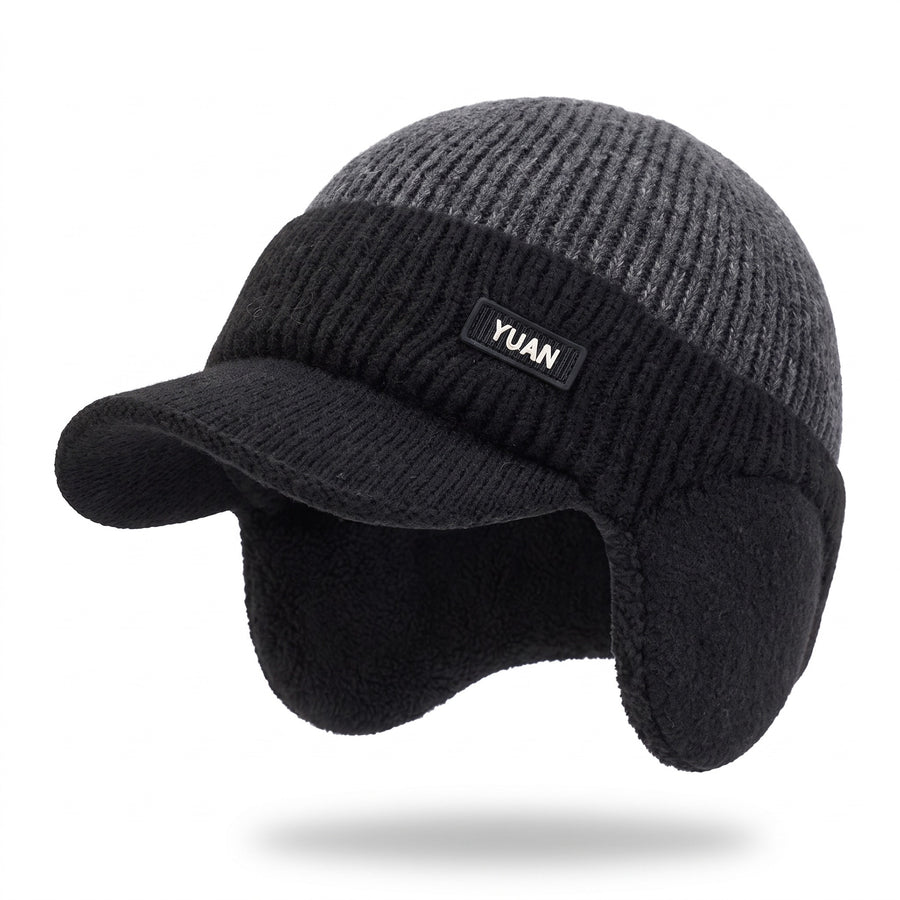 Knitted Winter Beanie Fleece Lined Ear Flap Brimmed Cycling Hat, product photo 6