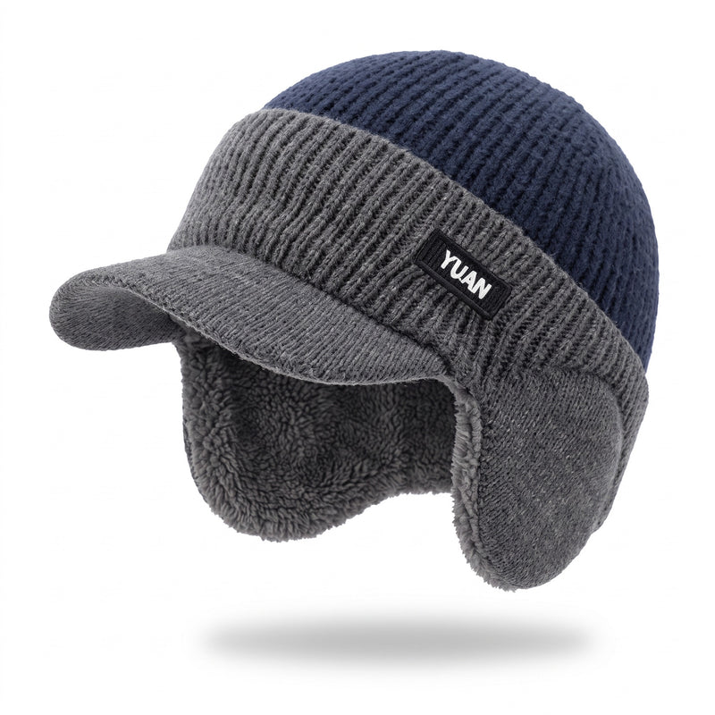Knitted Winter Beanie Fleece Lined Ear Flap Brimmed Cycling Hat, product photo 7