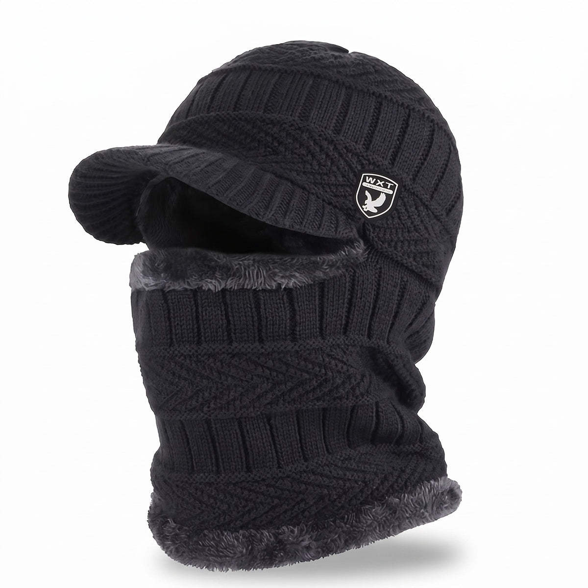 Knitted Winter Beanie Integrated Neck Cover Windproof Lined Hat, product photo 1