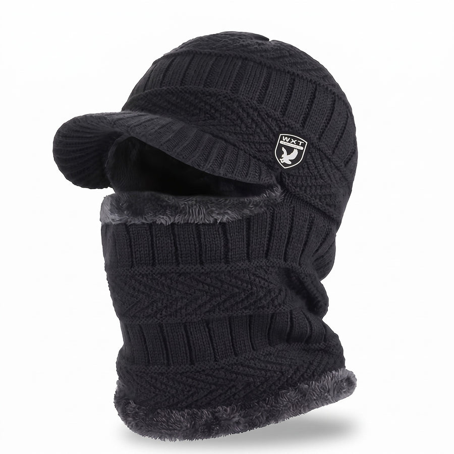 Knitted Winter Beanie Integrated Neck Cover Windproof Lined Hat, product photo 1