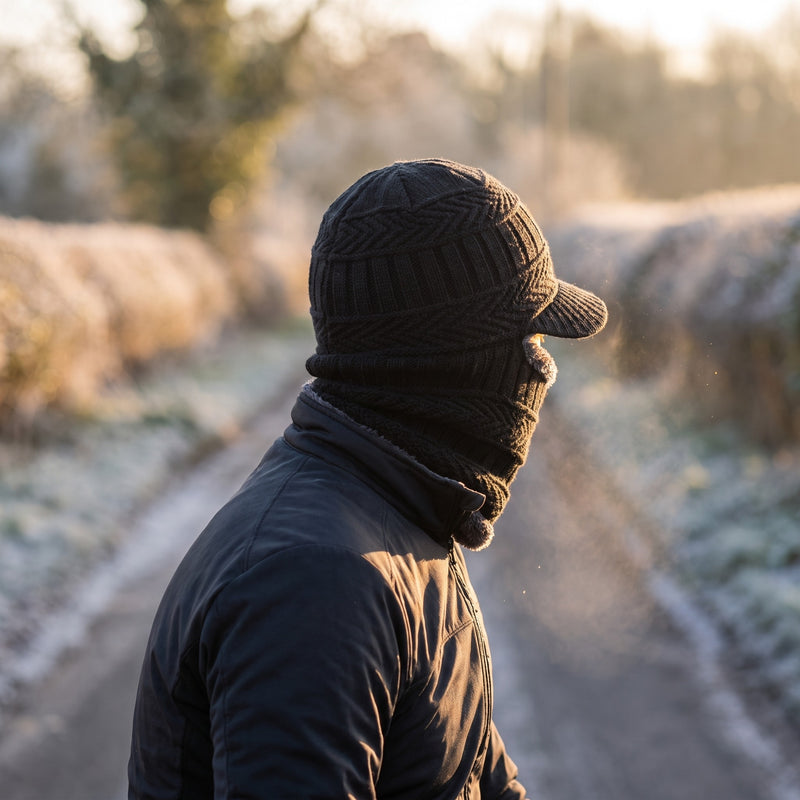 Knitted Winter Beanie Integrated Neck Cover Windproof Lined Hat, product photo 3