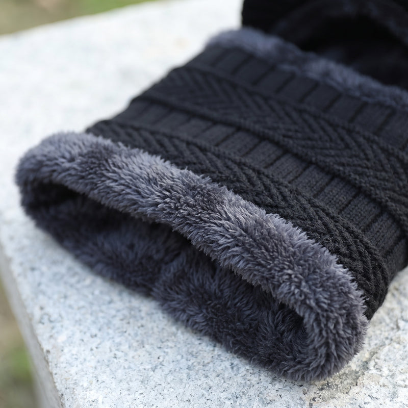 Knitted Winter Beanie Integrated Neck Cover Windproof Lined Hat, product photo 4