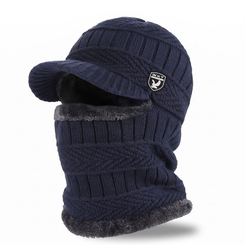 Knitted Winter Beanie Integrated Neck Cover Windproof Lined Hat, product photo 7