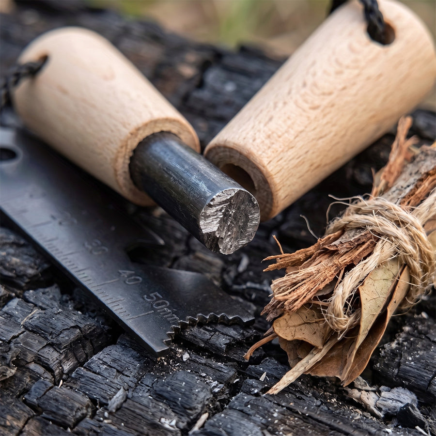 Large Ferro Rod Fire Starter Wooden Grip Survival Flint Striker, product photo 4