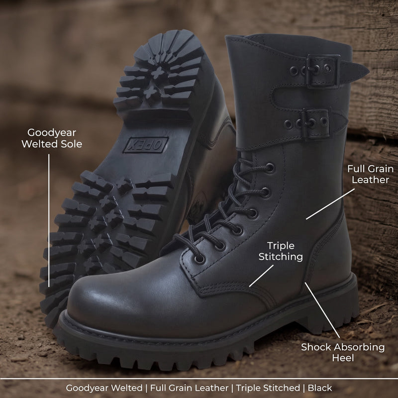 Leather Combat Boots Men Goodyear Welted Military Tactical Black, product photo 2