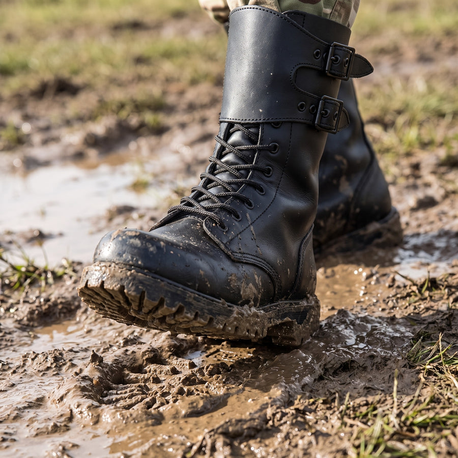 Leather Combat Boots Men Goodyear Welted Military Tactical Black, product photo 5