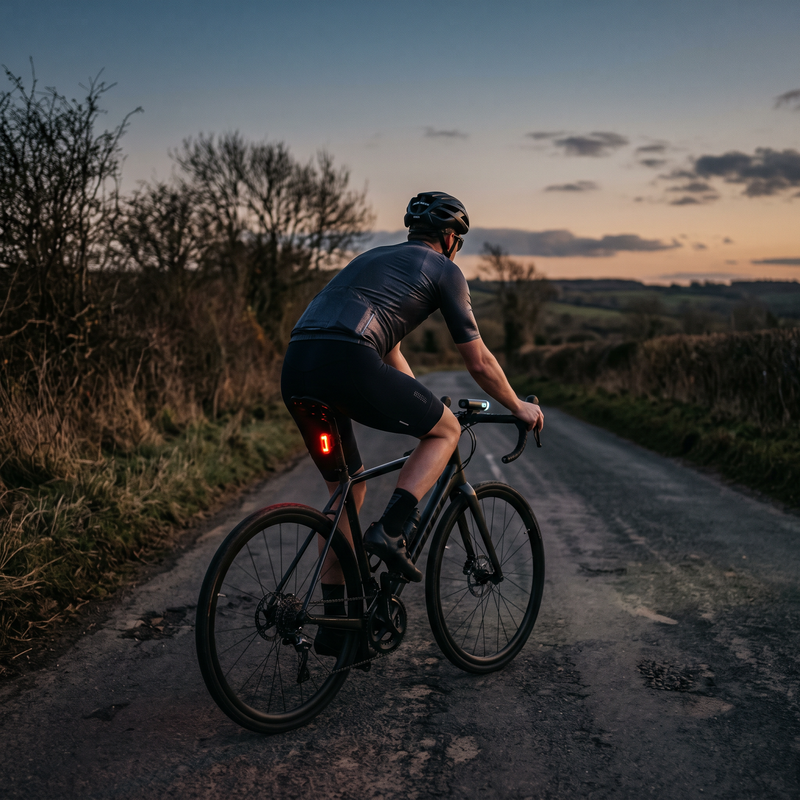 LED Bicycle Light Set mounted on a bike at dusk