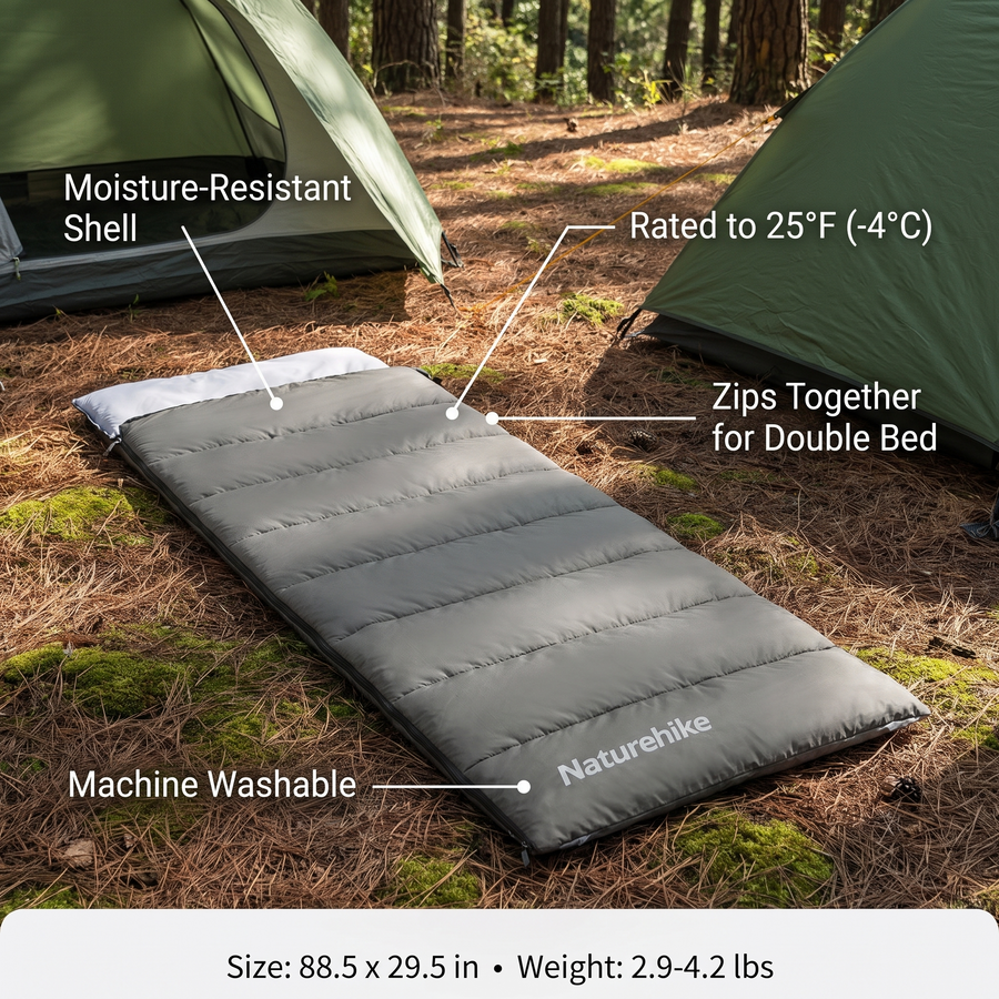 Lightweight Connectable Sleeping Bag Rectangular 4-Season Camping Gear – features and specifications overview | Great Lakes Outdoor