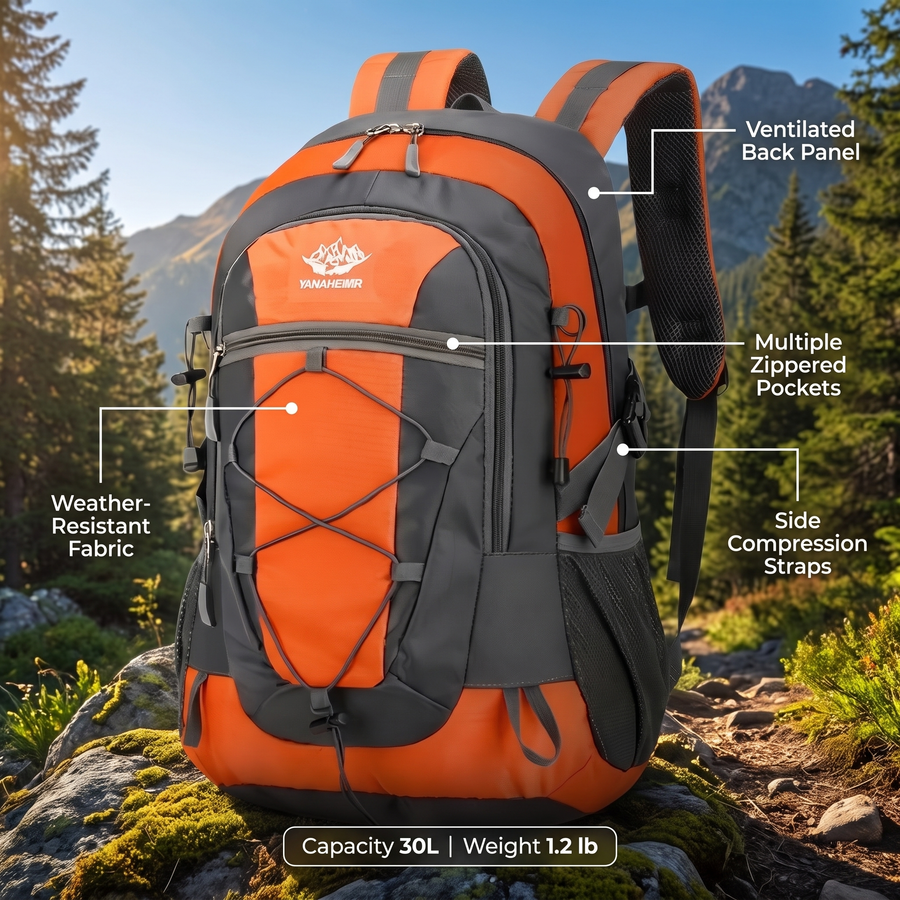 Lightweight Hiking Backpack 30L Daypack for Outdoor Trekking – product view 2 | Great Lakes Outdoor