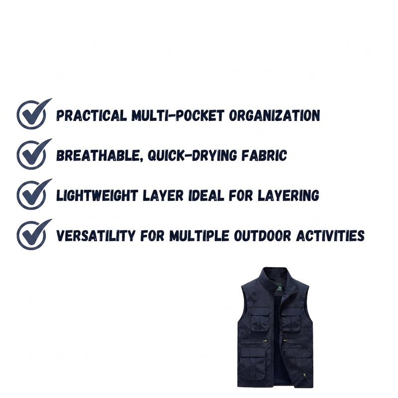 Lightweight Multi-Pocket Travel Vest Quick-Dry Outdoor Hiking Gilet – product view 3 | Great Lakes Outdoor