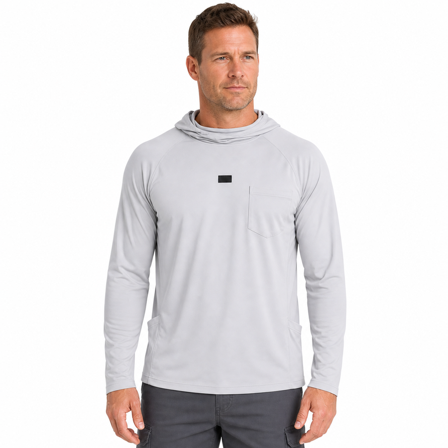 Lightweight Quick-Dry UPF 50+ Hooded Sun Shirt with Built-In Neck Gaiter in Ash Gray