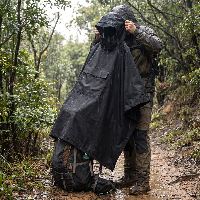 Lightweight Rain Poncho Windproof Quick Dry Hooded Outdoor Cape, product photo 5