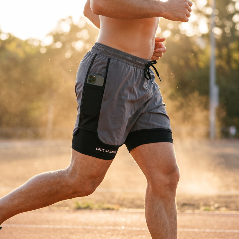 Men's 2 In 1 Running Shorts Quick Dry Lined Pocket Gym Sportswear, product photo 3