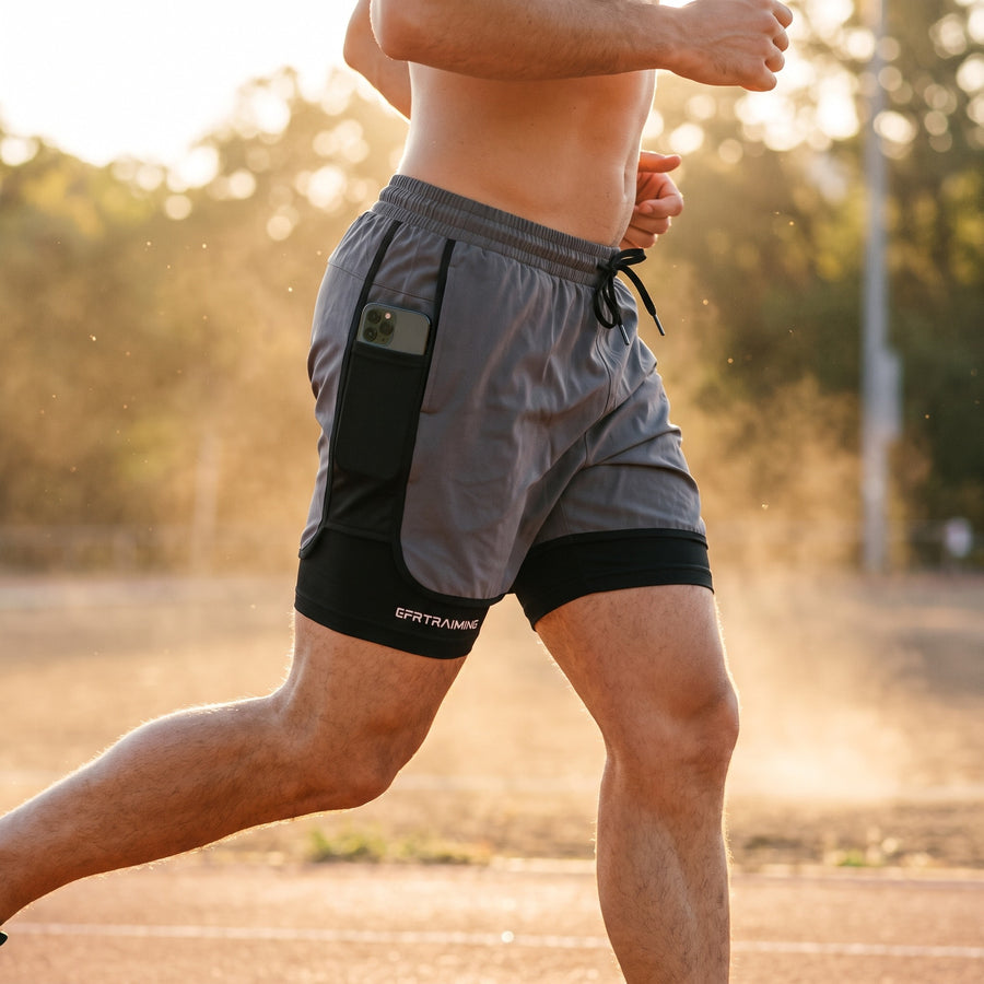 Men's 2 In 1 Running Shorts Quick Dry Lined Pocket Gym Sportswear, product photo 3