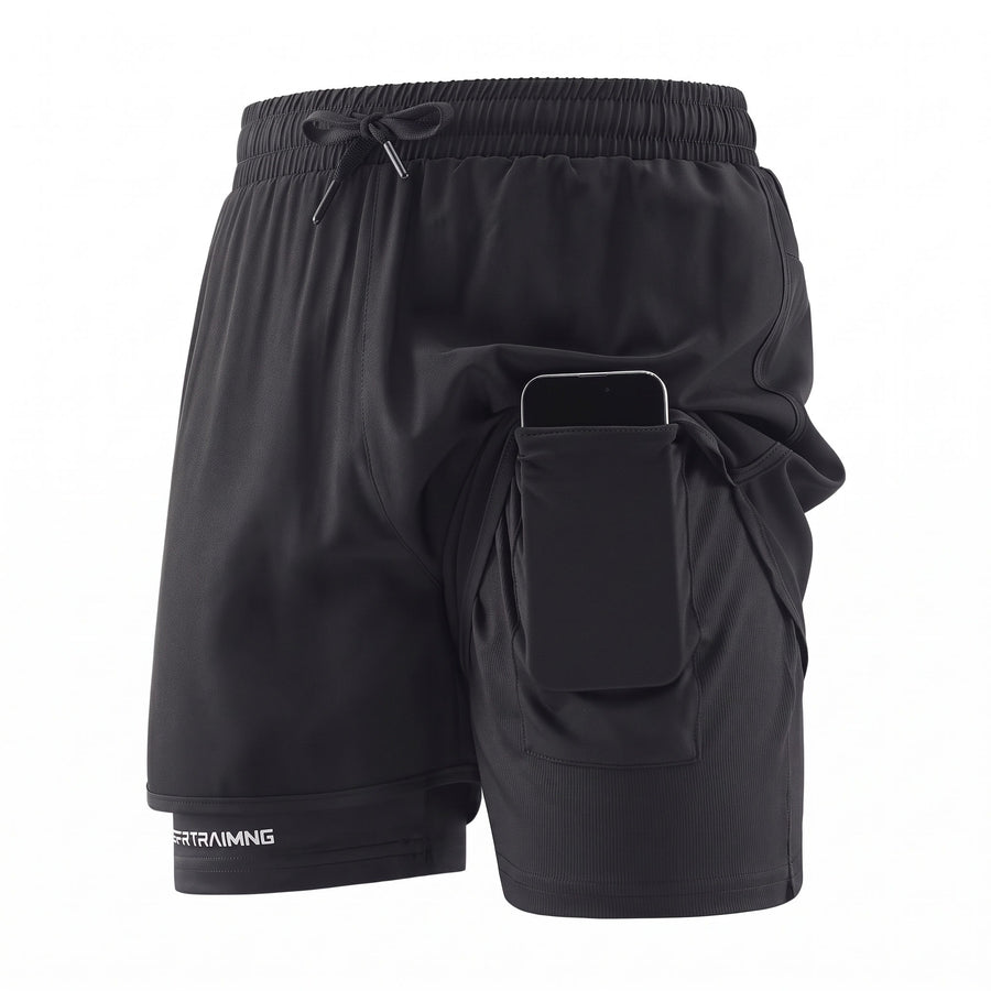 Men's 2 In 1 Running Shorts Quick Dry Lined Pocket Gym Sportswear, product photo 6
