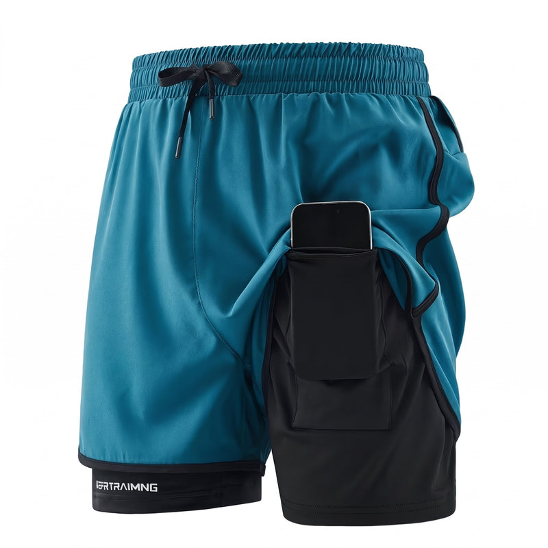 Men's 2 In 1 Running Shorts Quick Dry Lined Pocket Gym Sportswear, product photo 8