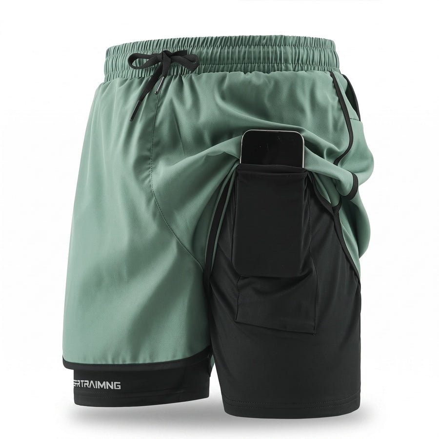 Men's 2 In 1 Running Shorts Quick Dry Lined Pocket Gym Sportswear, product photo 9