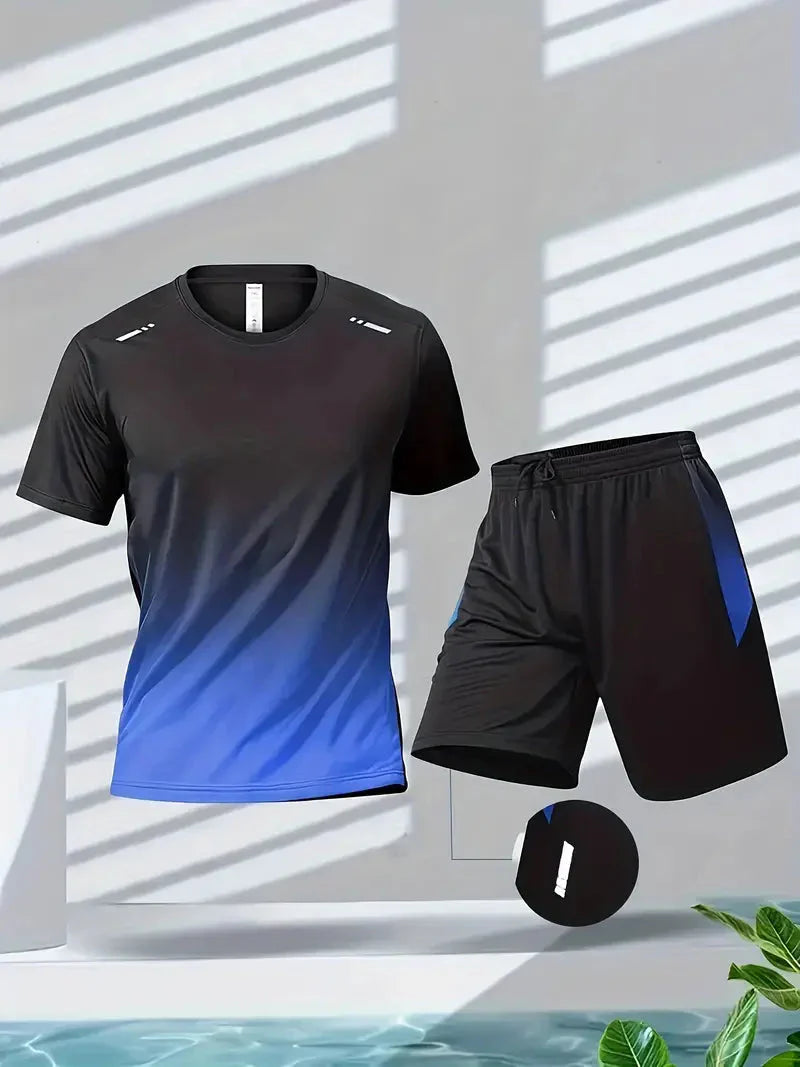 Men’s 2 Piece Sports Set Quick Dry Workout T Shirt and Shorts – product view 2 | Great Lakes Outdoor