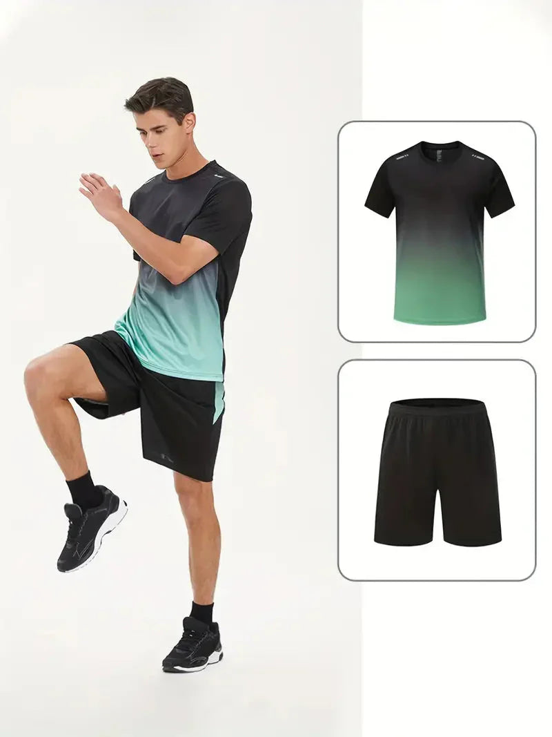 Men’s 2 Piece Sports Set Quick Dry Workout T Shirt and Shorts – product view 6 | Great Lakes Outdoor