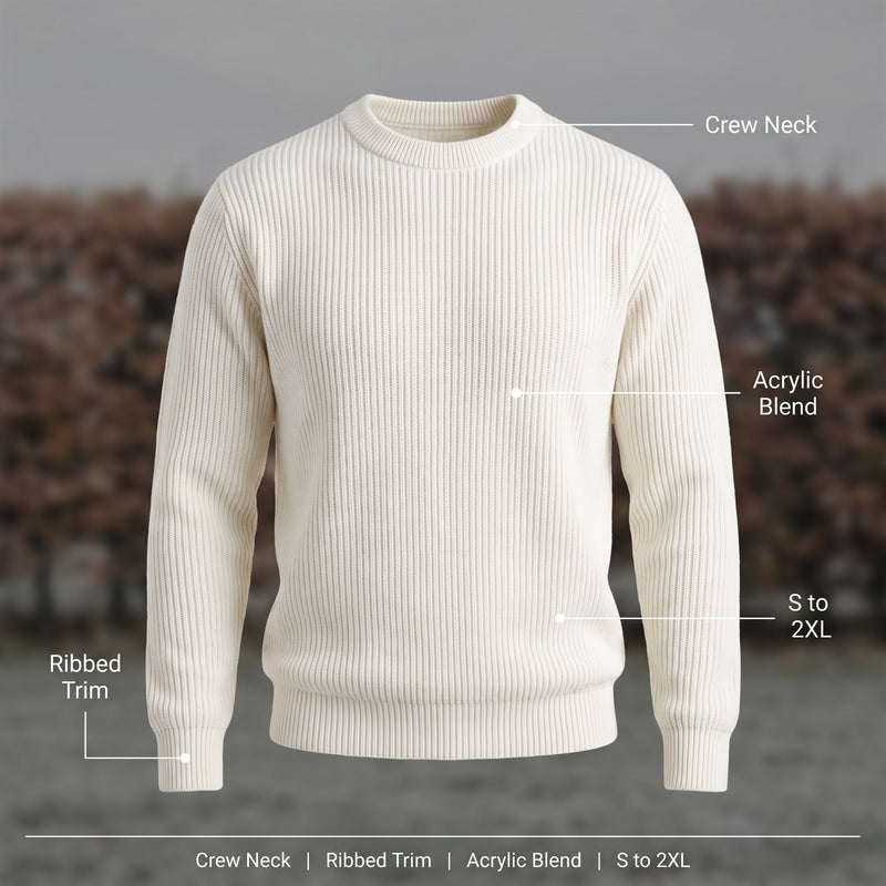 Men's Basic Knit Sweater Crew Neck Ribbed Trim Casual Jumper, product photo 2