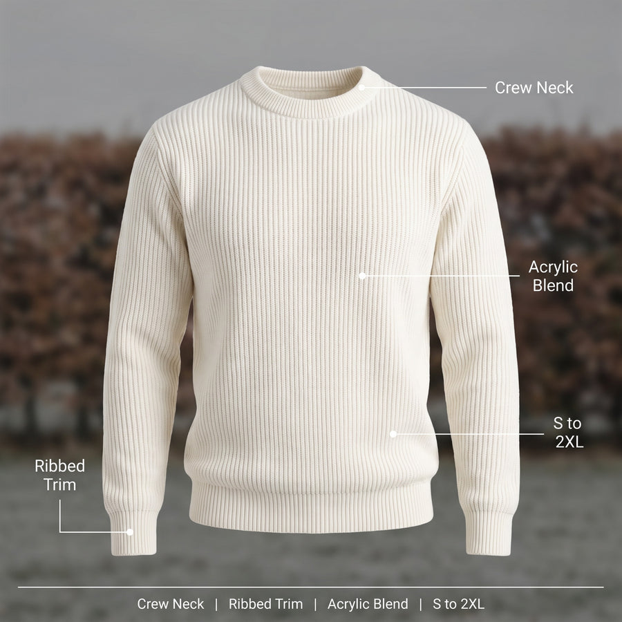Men's Basic Knit Sweater Crew Neck Ribbed Trim Casual Jumper, product photo 2