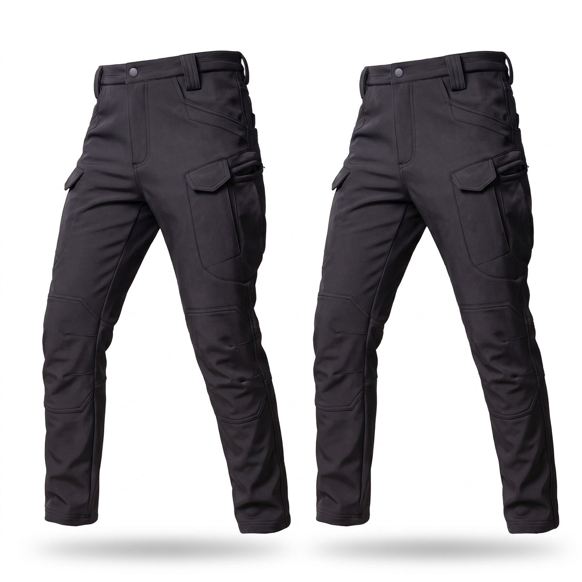 Men's Black Cargo Trousers Elastic Waist Stretch Multi Pocket, product photo 1