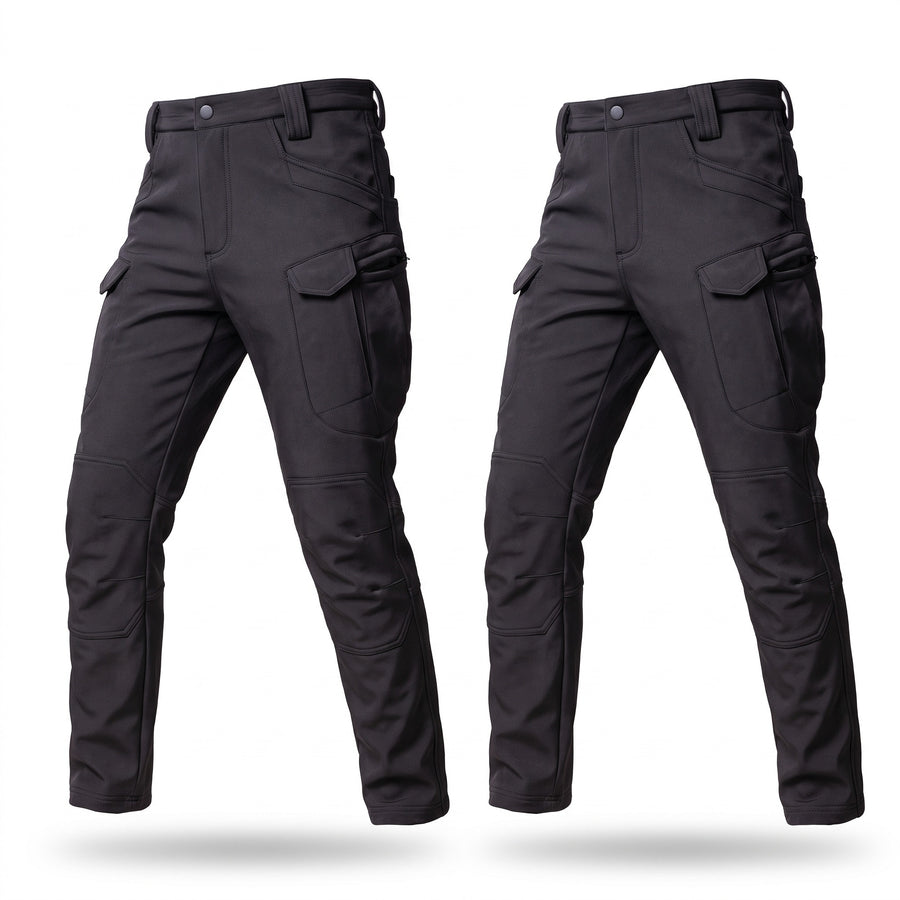 Men's Black Cargo Trousers Elastic Waist Stretch Multi Pocket, product photo 1