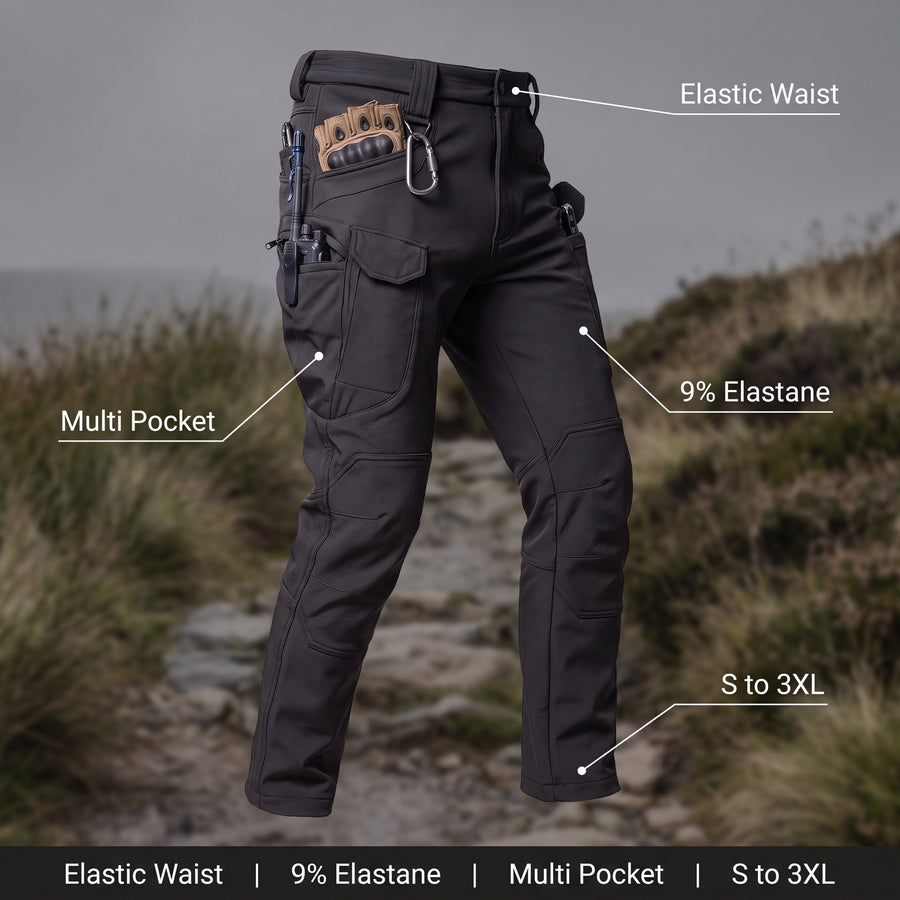 Men's Black Cargo Trousers Elastic Waist Stretch Multi Pocket, product photo 2